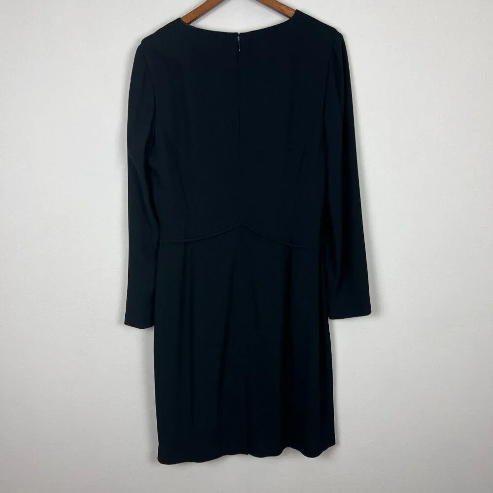 Linda Allard Ellen Tracy Dress Womens 12 Black Sheath Chain Long Sleeve Business